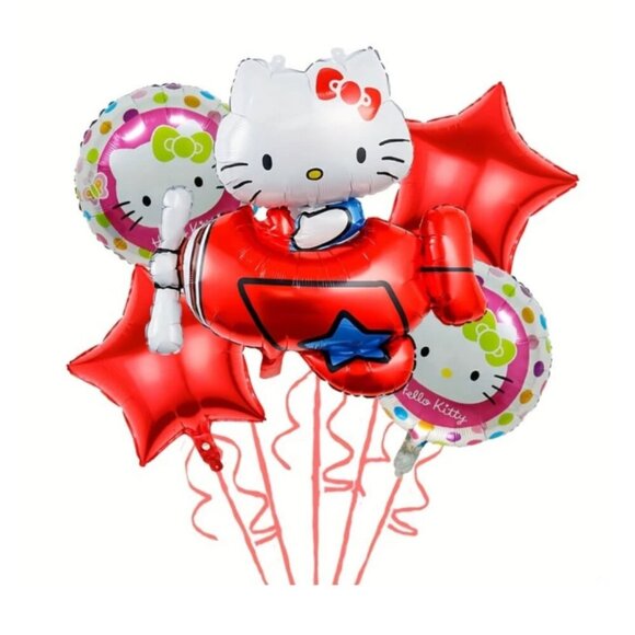 Hello Kitty Airplane 5 Balloon Set NWT - Picture 1 of 1